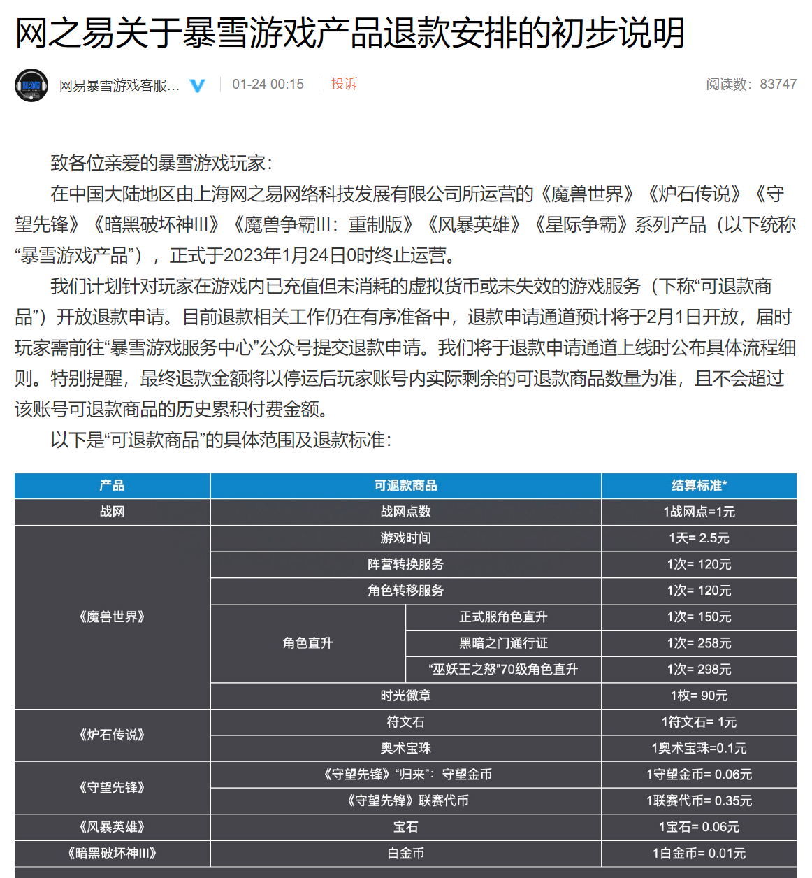 PG電子官方網(wǎng)站網(wǎng)易暴雪游戲國服正式停服 游戲假造貨泉退款申請通道克日開放(圖1)